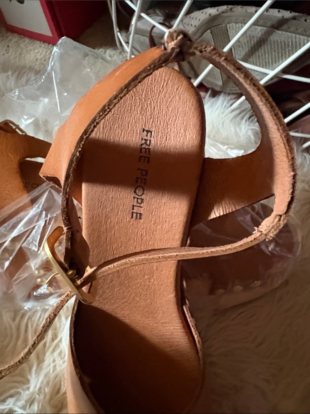 Free People Cognac Brown Leather Platform Sandals with Ankle Strap - Picture 2 of 9
